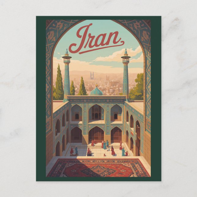 Iran Skyline Illustration Travel Art Vintage Vykort (Framsida)