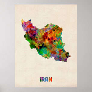 Iran vattenfärgkarta poster