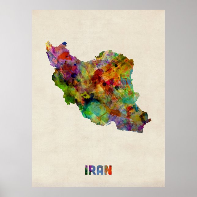 Iran Watercolor Karta Poster (Framsidan)