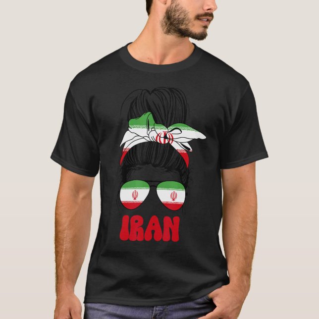 Iranian Girl Messy Bun Iran Flag Iran woman freedo T Shirt (Framsida)