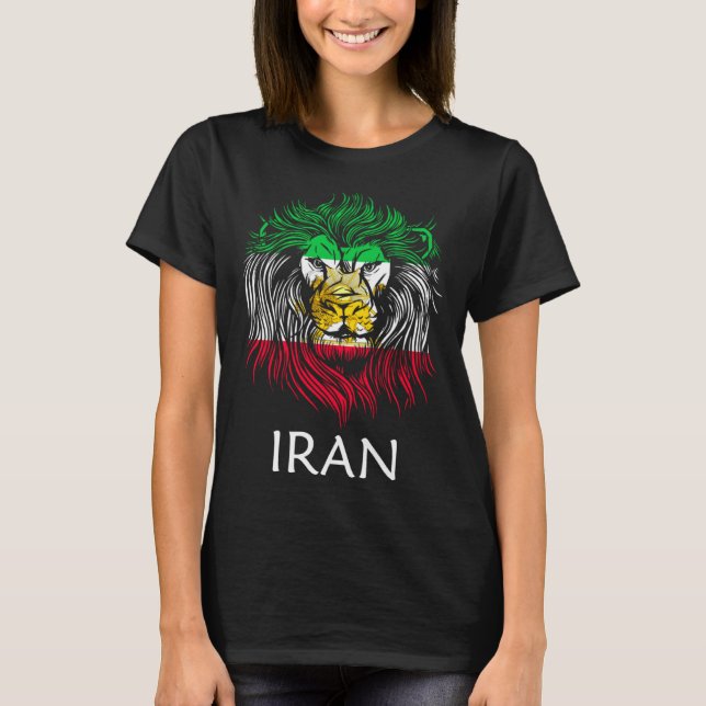 Iranian Lion Head Flag Iran T Shirt (Framsida)