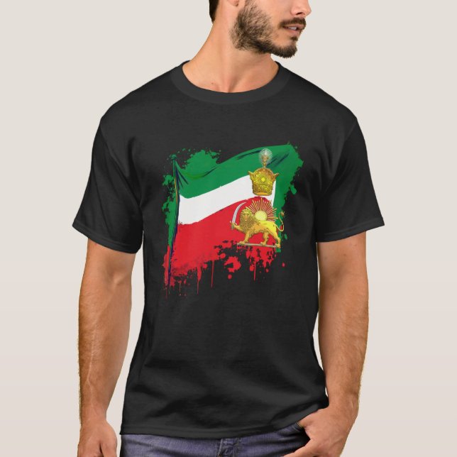Irans Flag with Pahlavi Crown shir va khorshyid T Shirt (Framsida)