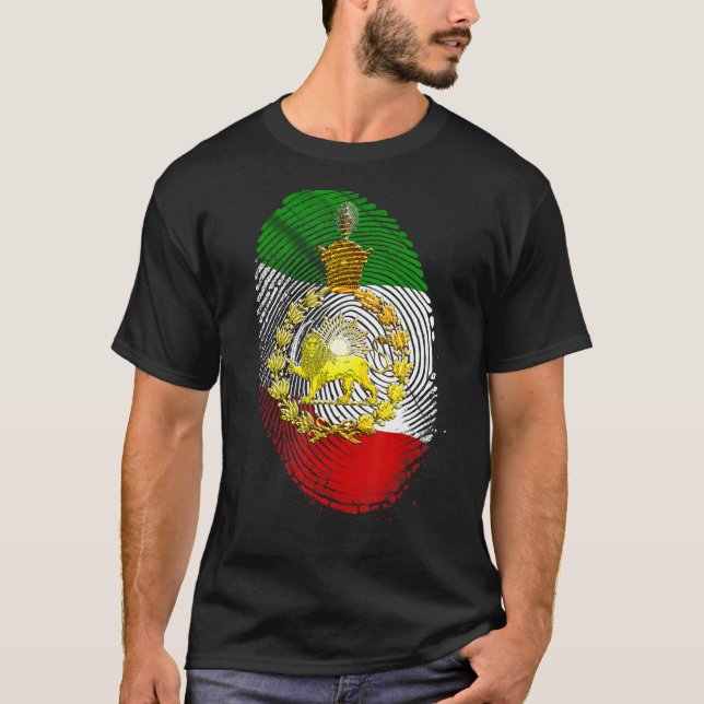 Irans Flagga med Pahlavi Krona och fingeravtryck T Shirt (Framsida)