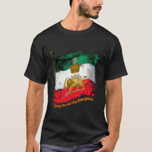 Irans Flagga med Pahlavi Krona Sol och Lejona T Shirt
