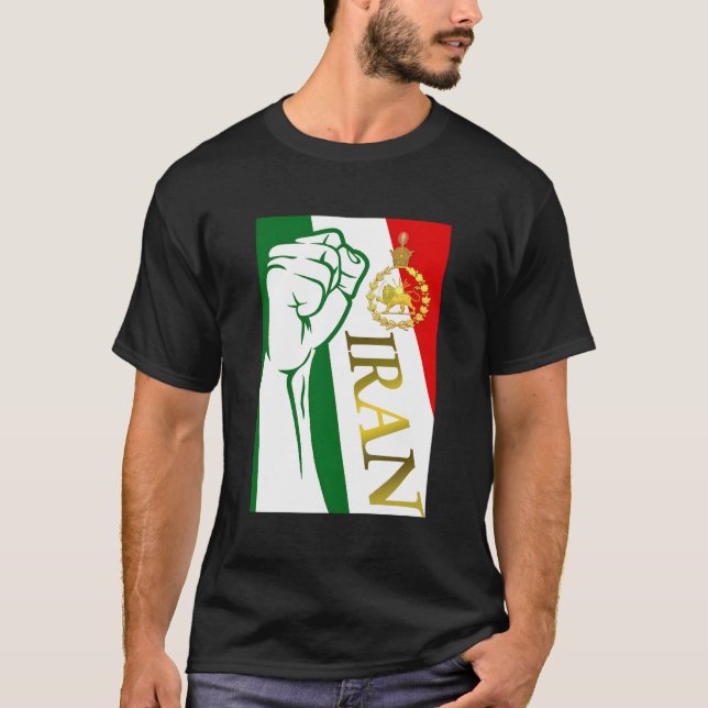 Irans Flagga med Pahlavi Krona T Shirt (Framsida)