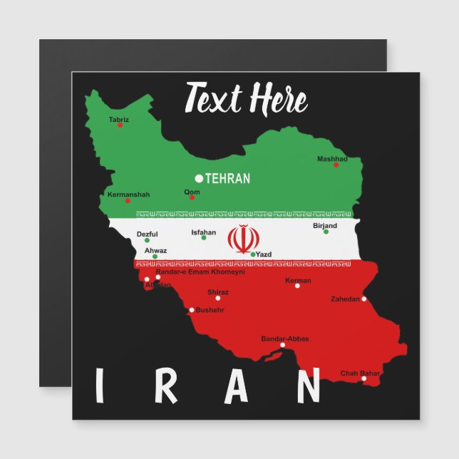 Irans karta med flagga och emblem (Fram/baksida)
