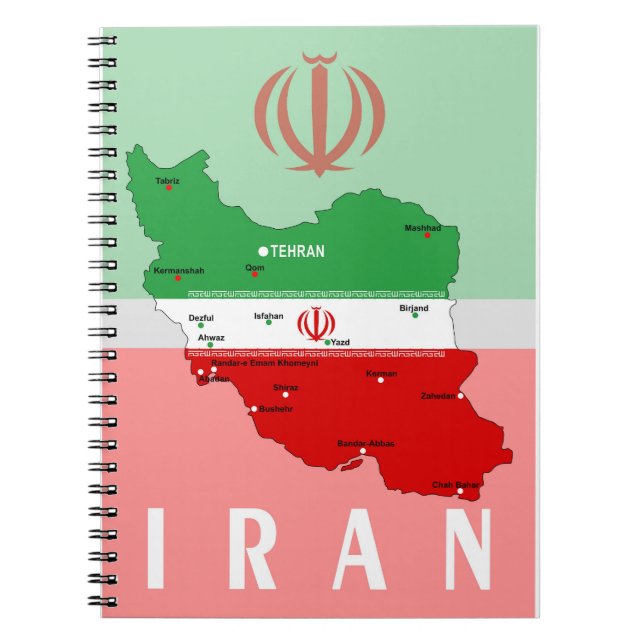 Irans karta med flagga och emblem anteckningsbok (Framsidan)