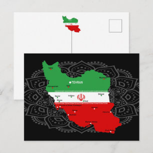 Irans karta med flagga och emblem vykort