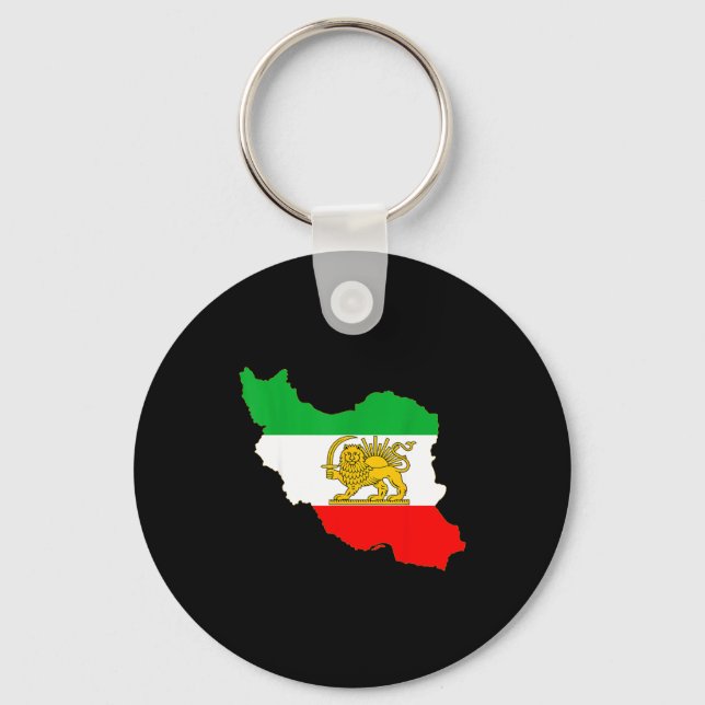 Irans karta med lejon och sol emblem, persisk flag nyckelring (Framsida)