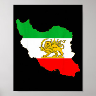 Irans karta med lejon och sol emblem, persisk flag poster
