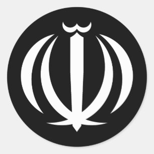 Irans landsflagga symbol emblem vapen coat of arms runt klistermärke