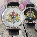 Iransk vaktpass, Imperial Jacka av Arm 1925-1979 / Armbandsur<br><div class="desc">Se: Patriotic & Historical = Imperial Jacka av Irans Arm under Pahlavi Dynasty, som användes 1925-1979. Skölden består av den Lejona symbolen och Sol under första kvartalet, under andra kvartalet Faravahar som företrädare för Zoroastrianismen, under tredje kvartalet det böjda bladet av ett Imam Ali "Zulfiqar"-svärd som representerar Shia Islam och...</div>