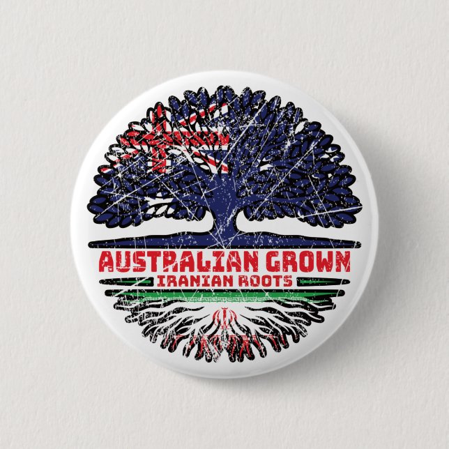 Iranska australiensiska Australien Träd Roots Flag Knapp (Framsida)