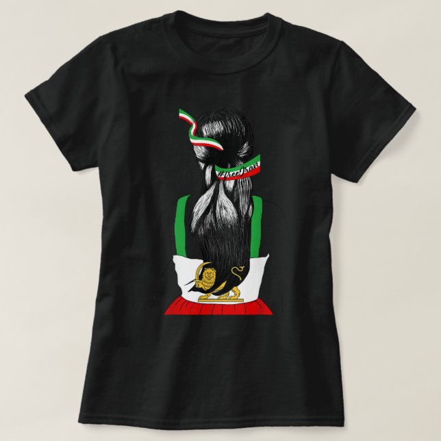 Iranska Flagga Female Hair Support Women of Iran L T Shirt (Design framsida)