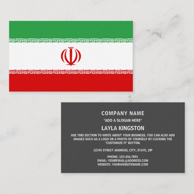 Iranska Flagga, Irans Flagga Visitkort (Fram/baksida)