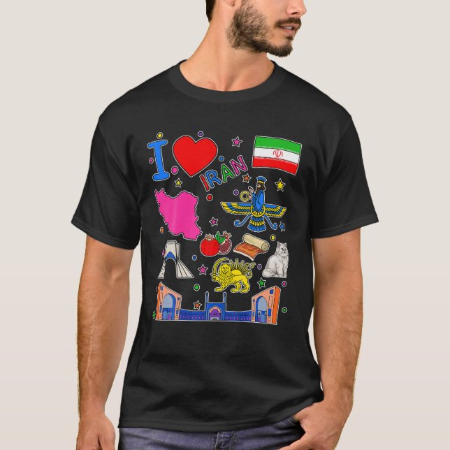 Iranska Hand plockade Landmarks, Iran Karta, Cultu T Shirt (Framsida)