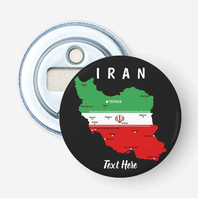 Iranskarta med flagga och emblem flasköppnare (Framsidan)