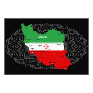 Iranskarta med flagga och emblem fototryck