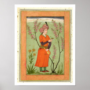 Iranskt princely figurinnehav en kopp och en poster