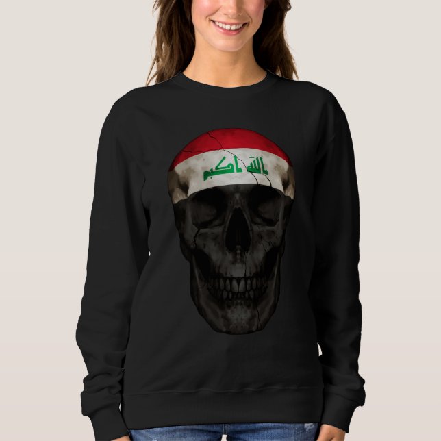 Iraq Flag Skull Iraqi Roots Proud Patriotic T Shirt (Framsida)