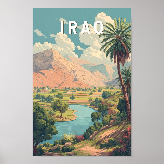 Iraq Illustration Travel Art Vintage Poster (Framsidan)