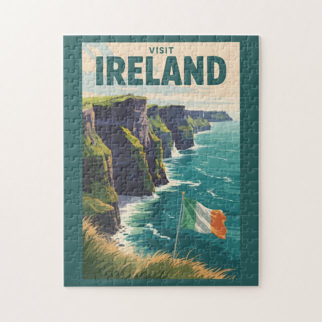 Ireland Cliffs of Moher Illustration Travel Art Pussel (Vertikal)