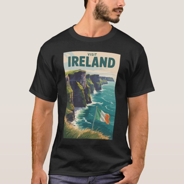 Ireland Cliffs of Moher Illustration Travel Art T Shirt (Framsida)