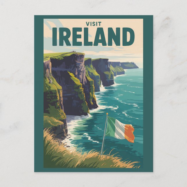 Ireland Cliffs of Moher Illustration Travel Art Vykort (Framsida)