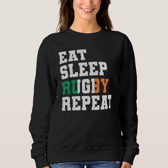 Ireland Eat Sleep Rugby Repeat Irish Pride T Shirt (Framsida)