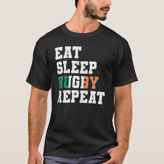 Ireland Eat Sleep Rugby Repeat Irish Pride T Shirt (Framsida)