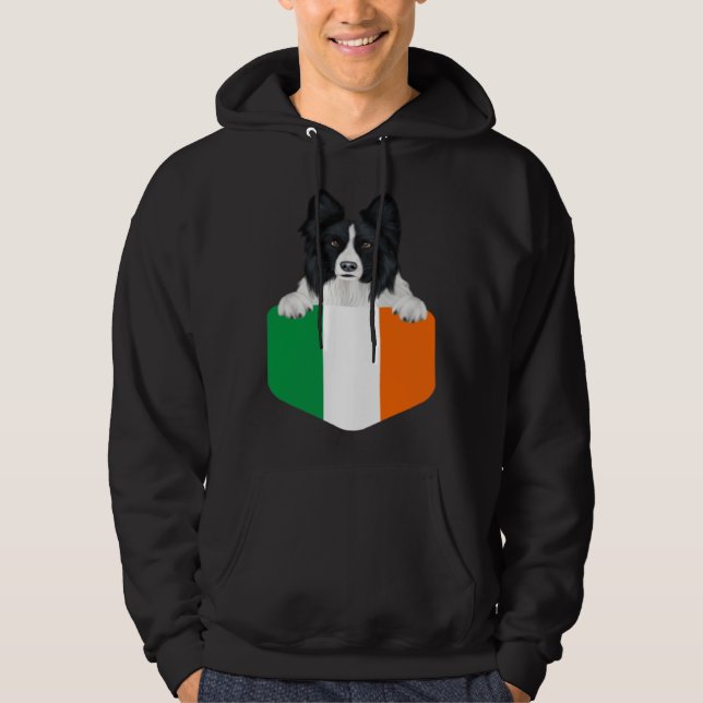 Ireland Flag Border Collie Dog In Pocket Hoodie (Framsida)