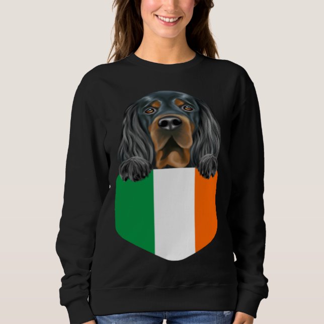 Ireland Flag Gordon Setter Dog In Pocket T Shirt (Framsida)