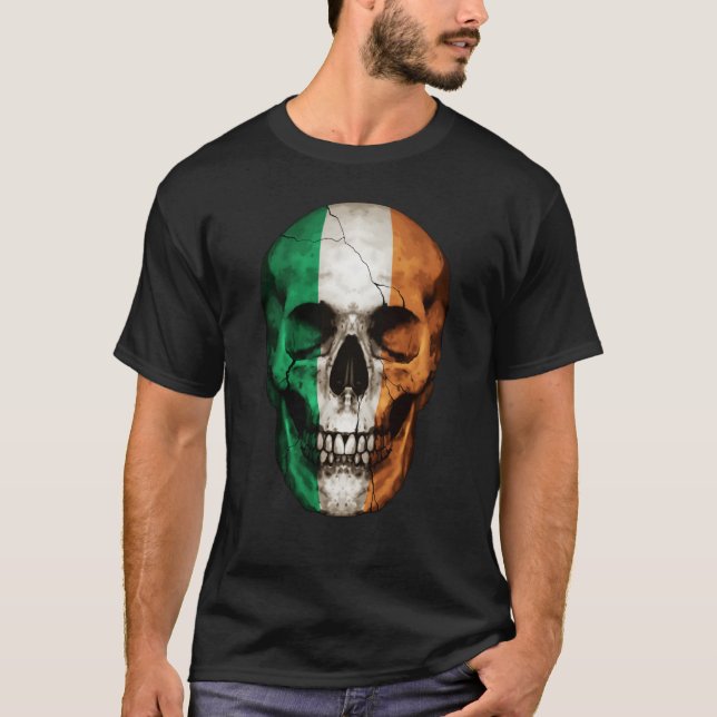 Ireland Flag Skull Irish Roots Proud Patriotic T Shirt (Framsida)