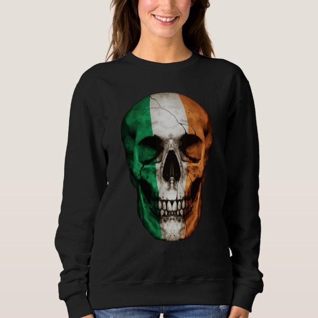 Ireland Flag Skull Irish Roots Proud Patriotic T Shirt (Framsida)