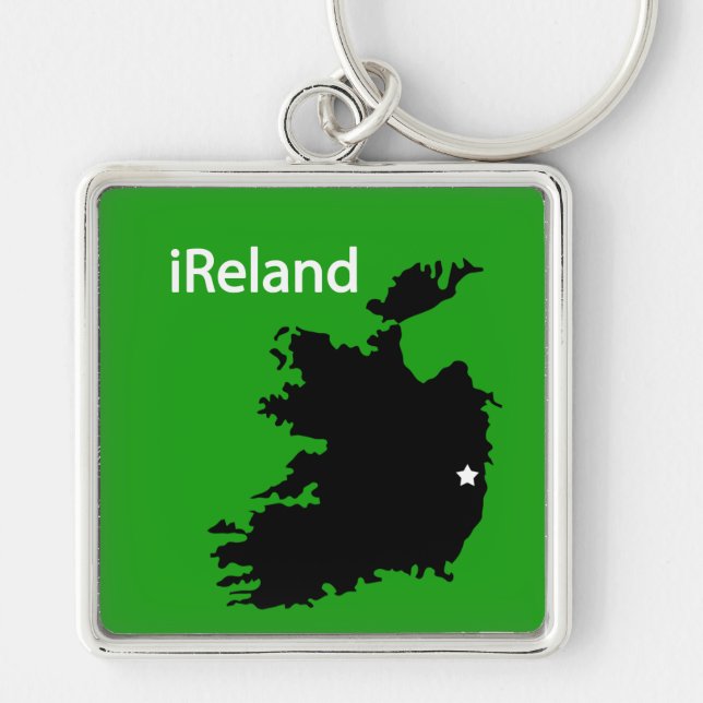 iReland karta Fyrkantig Silverfärgad Nyckelring (Framsidan)