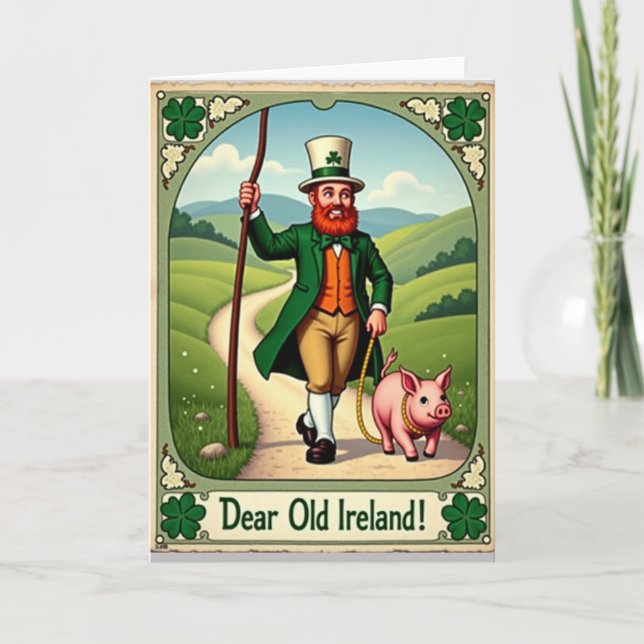 Ireland Man And Pig Fun Day Card Kort (Framsida)