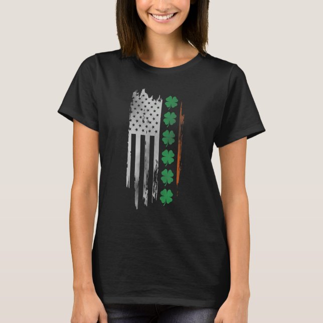 Ireland Shamrock American flag Patrick's day Irish T Shirt (Framsida)