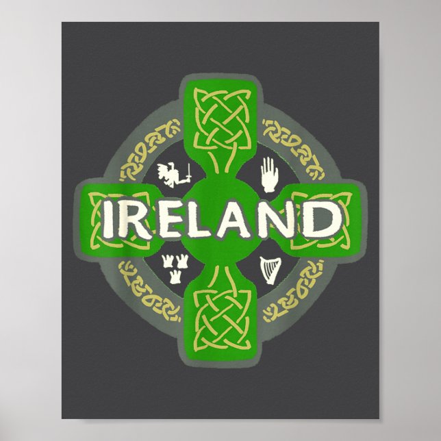 Ireland St Patrick Day Celtic Cross Green  Poster (Framsidan)