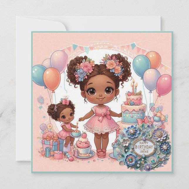 IRENE ~ Birthday Card ~ Unga barn ~ Rosa ~ (Framsida)