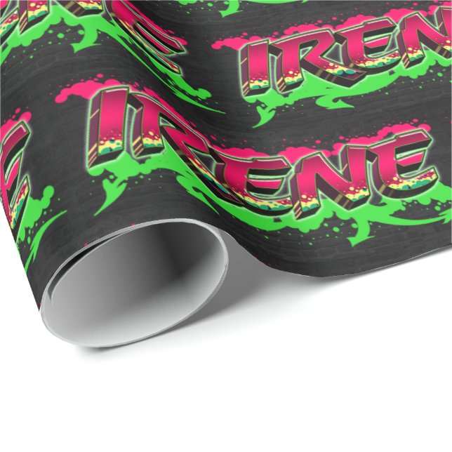 Irene Vorname Name Graffiti red green Presentpapper (Rullad Hörn)