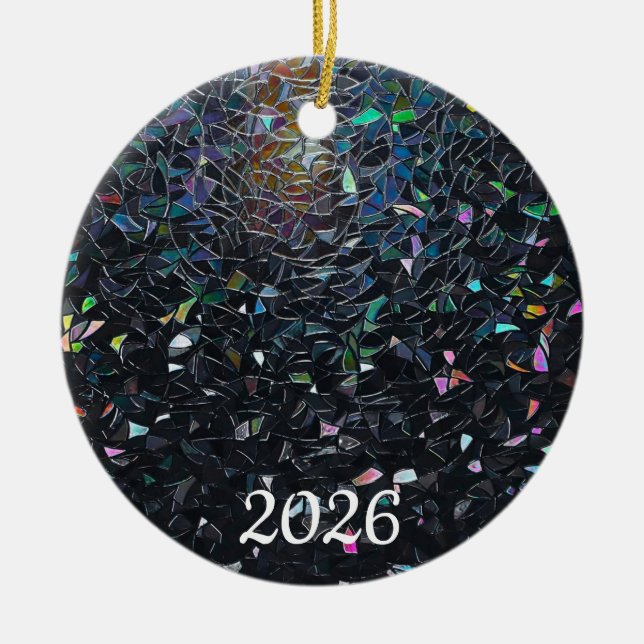 Iridescent Abstract Stained Glass Pattern Julgransprydnad Keramik (Framsidan)