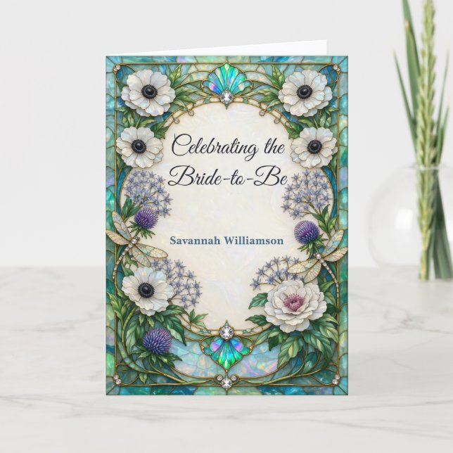 Iridescent Art Nouveau Botanical Bridal Shower  Kort (Framsida)