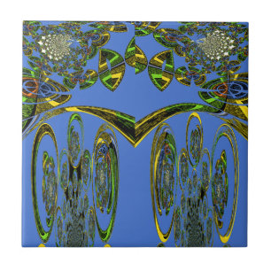 Iridescent Art Print med Golden Abstract Design Kakelplatta