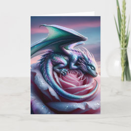 Iridescent Baby Dragon Asov på Rosa ros Kort