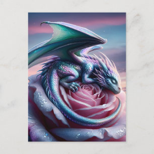 Iridescent Baby Dragon Asov på Rosa ros Vykort