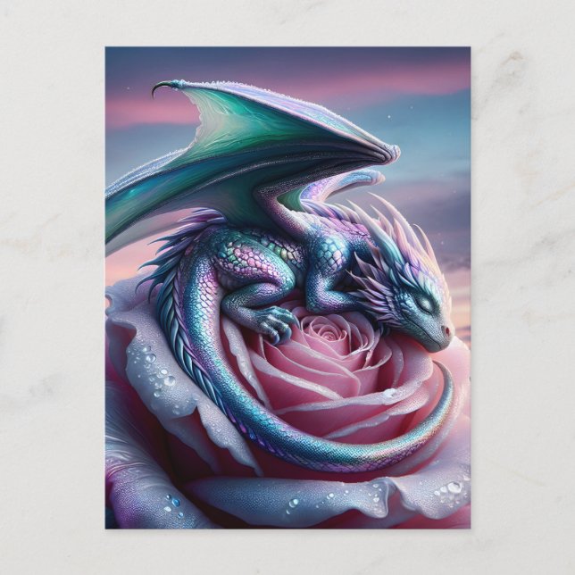 Iridescent Baby Dragon Asov på Rosa ros Vykort (Framsida)