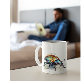 Iridescent Beetle i vattenfärg Kaffemugg