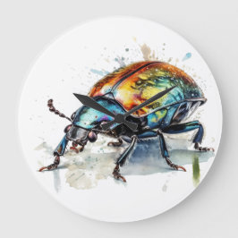 Iridescent Beetle i vattenfärg Stor Klocka