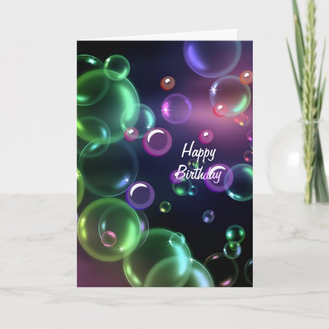 Iridescent Birthday Bubbles on Black Kort (Framsida)