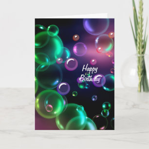 Iridescent Birthday Bubbles on Black Kort